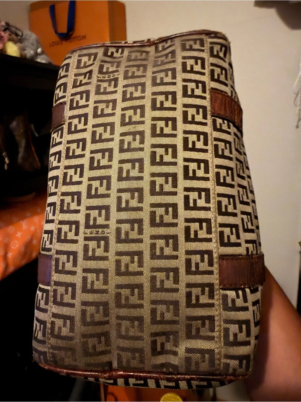 Fendi Brown Zucca Canvas Satchel with Dark Brown Leather Trim